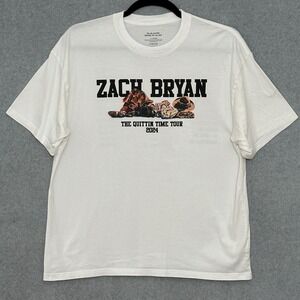 Zach Bryan The Quittin Time Tour 2024 Graphic T-Shirt White XL Concert Merch